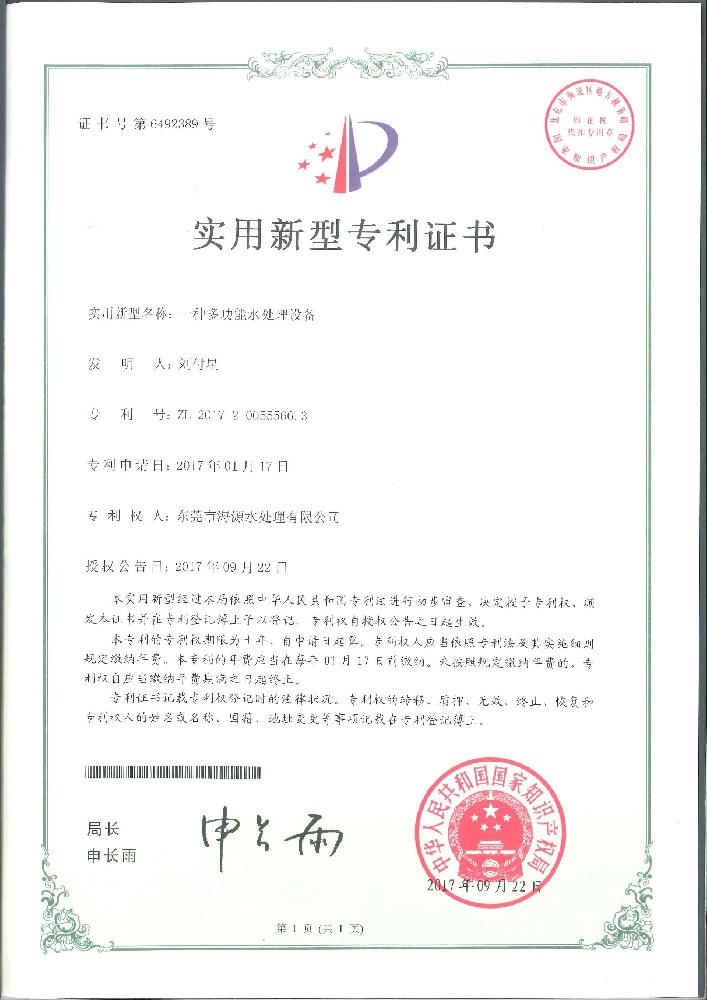 Patent Certificate 1